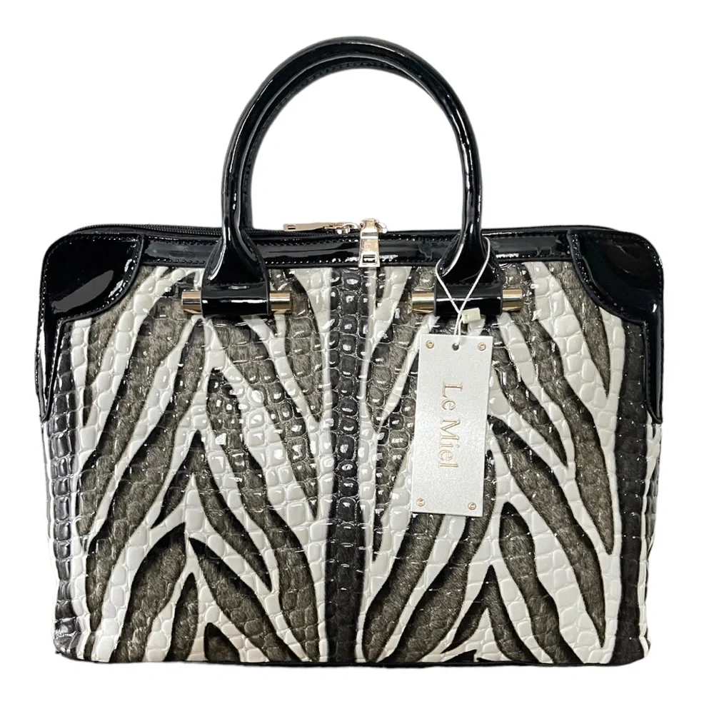 Le Miel Zebra Top Handle Handbag Crossbody Convertible Purse - Picture 3 of 10